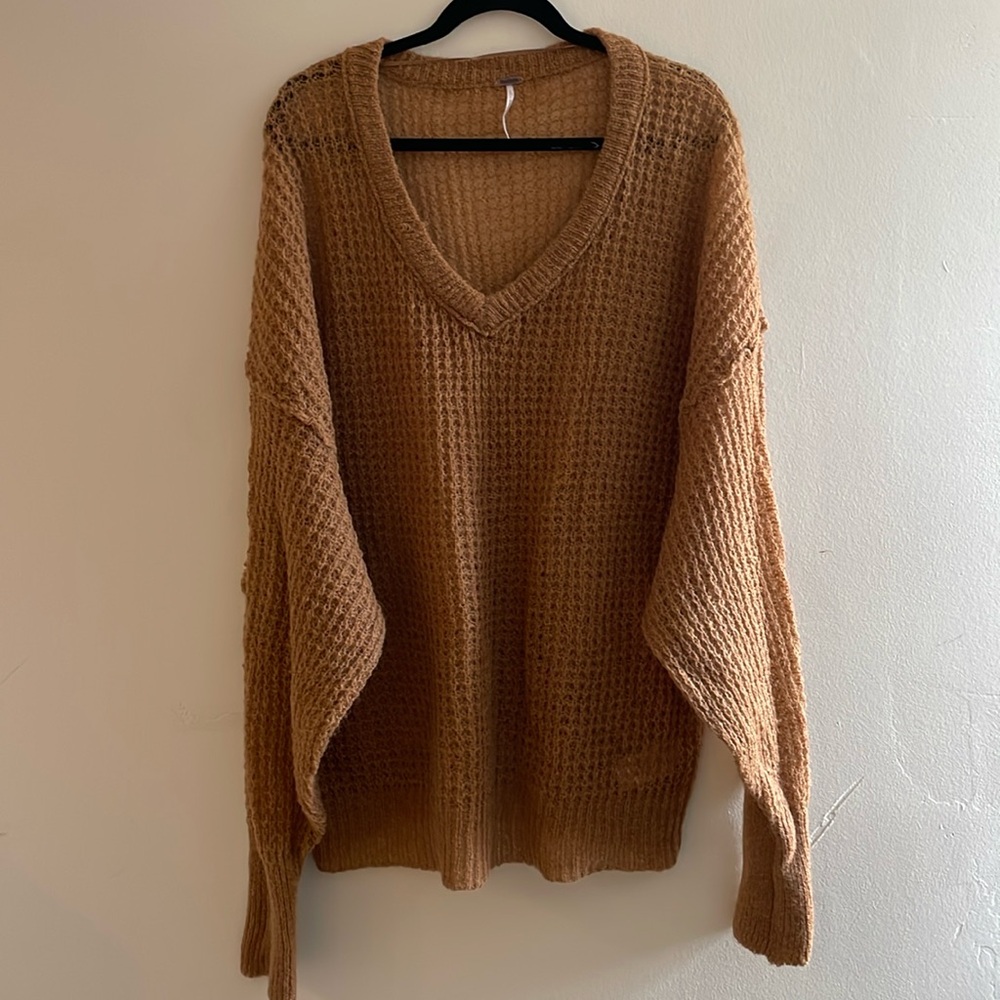 Free People LuLu Oversized V Neck Sweater in Birchwood, Worn Once